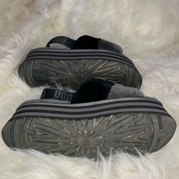 Black & Gray Disco Check Platform Ugg Sandal Slippers - Picture 5 of 7